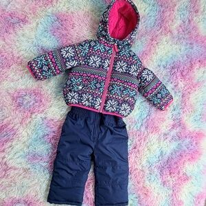Carter's Colorful Snowflake Jacket and Navy Overalls Set